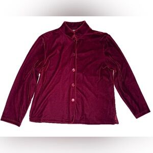 Vintage Deep Red Velvet Button Down Shirt Medium Shacket Goth Core Dark Romance